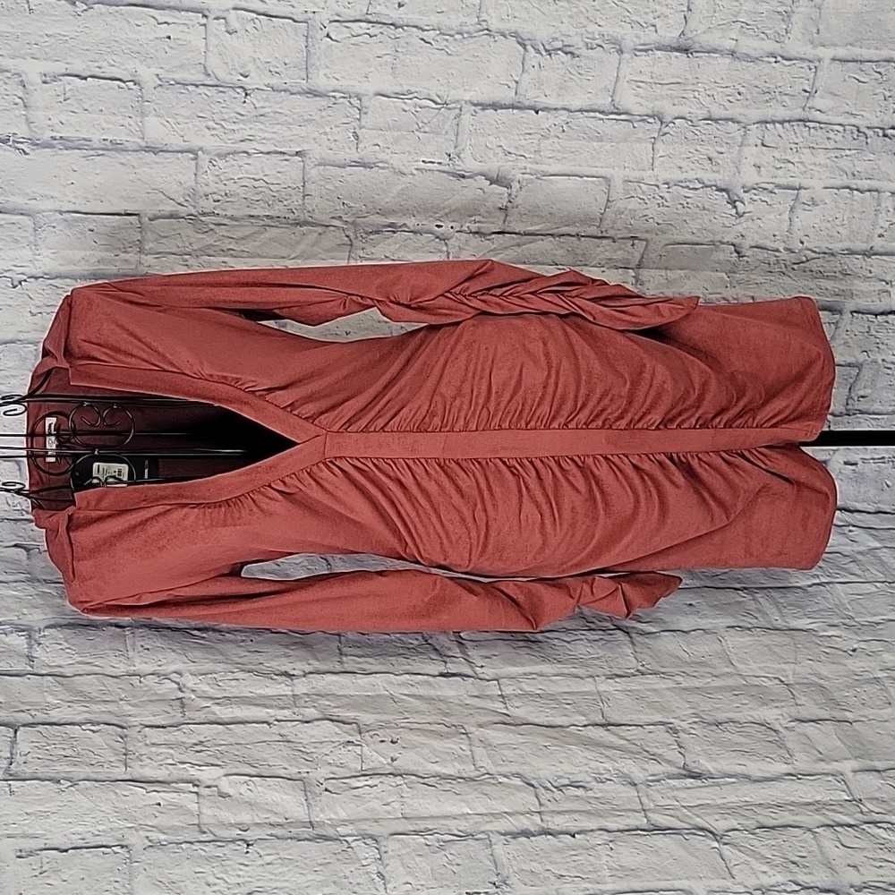 Fashion Nova Rust Ruched Plunging V-Neck Dress Medium‎ NWT